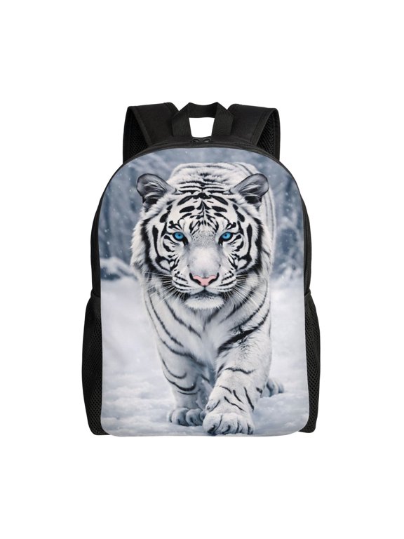 White Tiger Backpack Full Front Print Travel Laptop Bag for Men and Women