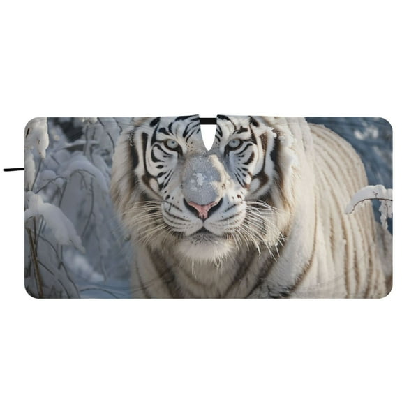 White Tiger Car Windshield Sun Shade Foldable Front Window Shades Cover Sun Visor Shield Block