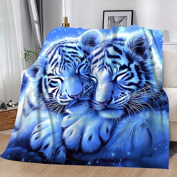 White Tiger Cubs Print Fleece Blanket Soft 280GSM Cozy Bedspread Suitable for All Season Use Durable Machine Washable Bed Covering with Cute Tiger Cub Design Multi Color ' Room Decor