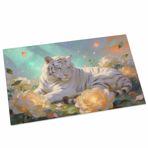 White Tiger Door Mat 16x24 Inch Watercolor Cute Forest Animals Fantasy Flowers Entryway Rug with Non-Slip Rubber, Front Door Mat Indoor Floor Mats for Living Room Bathroom Bedroom Home Office
