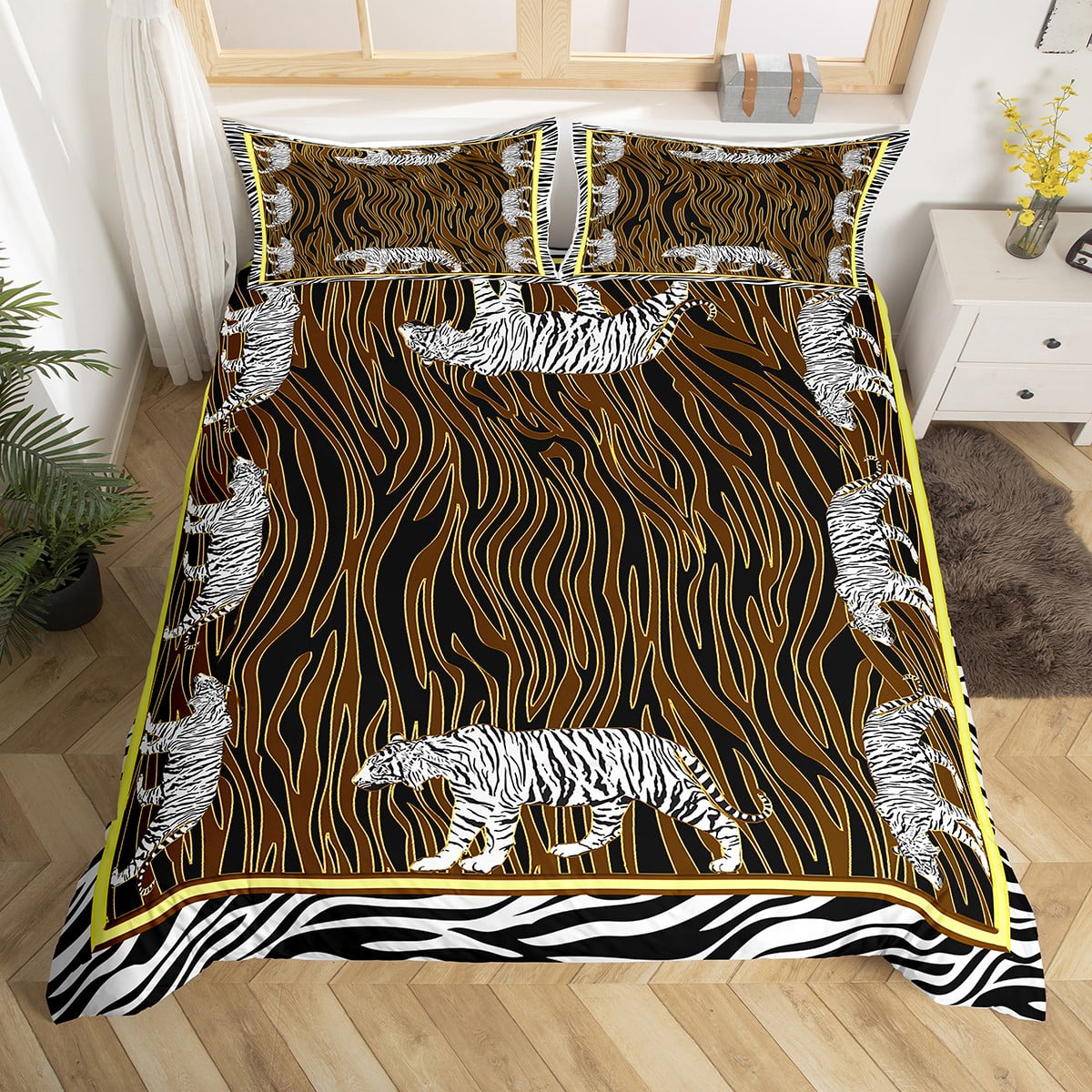 White Tiger Duvet Cover King Zebra Print Bedding Set for Women Men