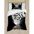 thumbnail image 1 of White Tiger Duvet Cover Set Twin Size, Wild Mammal Drinking Water Danger Creature in Peace Nature Graphic Art, Decorative 2 Piece Bedding Set with 1 Pillow Sham, Black Pearl White, by Ambesonne, 1 of 3