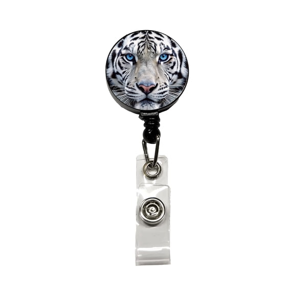 White Tiger Face Retractable Reel ID Badge Key Card Name Tag Holder with Clip