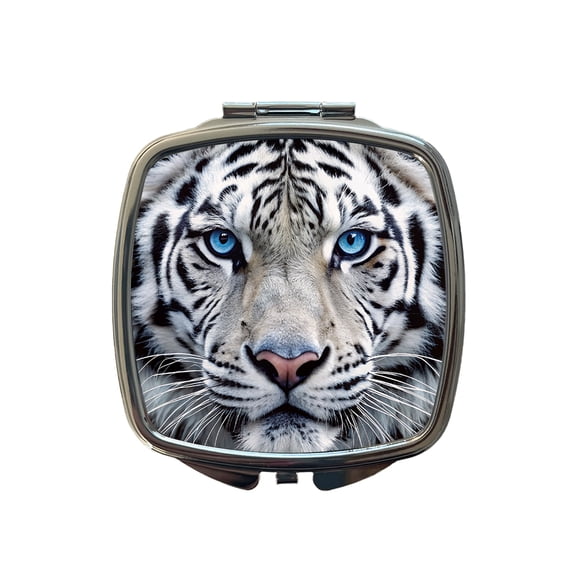 White Tiger Face Travel Makeup Handbag Purse Small Pocket Compact Mirror