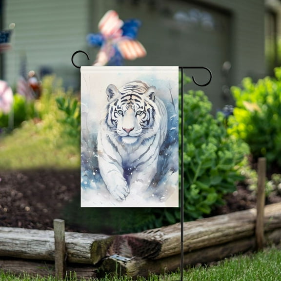 White Tiger Garden Flag Double Sided Outdoor Banners for Courtyard Outdoor Lawn Farmhouse Holiday Decorations