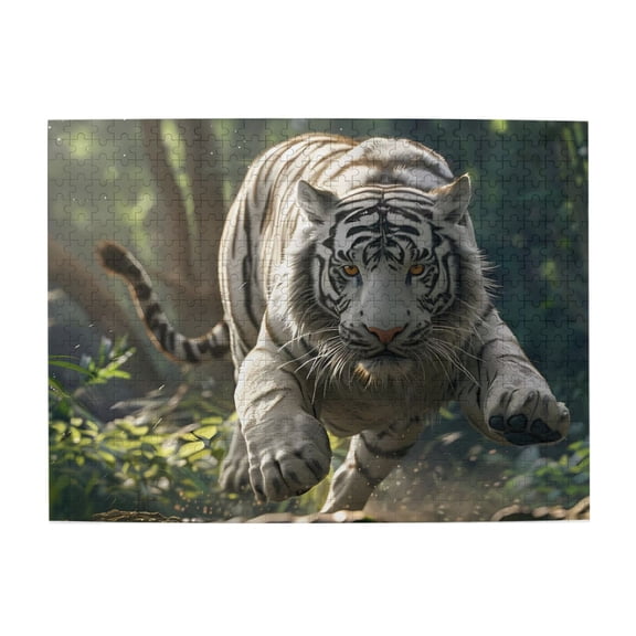 White Tiger In Forest 500-Piece Wooden Jigsaw Puzzle for Adults, Fun & Challenging Family Game, Stylish Wall Decor & Holiday Gift