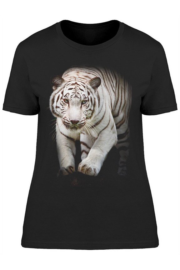 White Tiger Jumping To Front T-Shirt Women -Image by Shutterstock, Female XX-Large