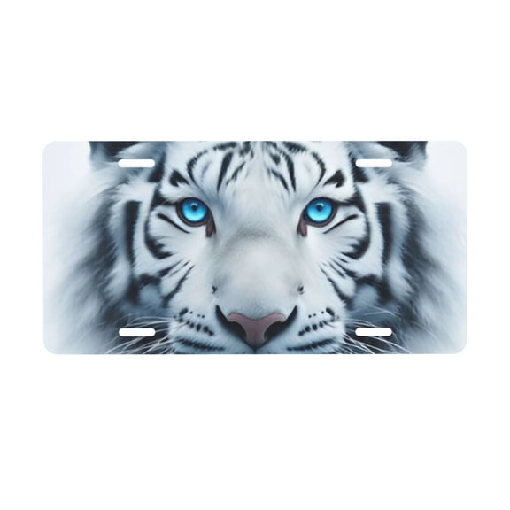 White Tiger License Plate with 4 Holes,Novelty Aluminum Metal Car Plate Vanity Tag Decorative Car Front Accessories for Women Men,6x12 Inches