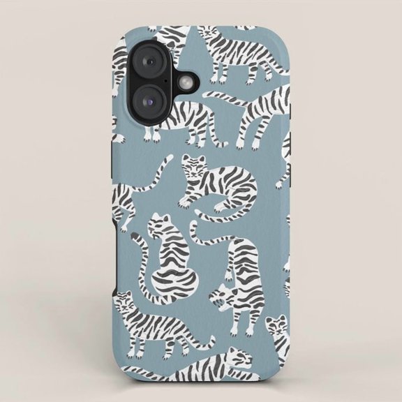 White Tiger Pattern Light Blue Tough Case for Apple iPhone, Polycarbonate and TPU