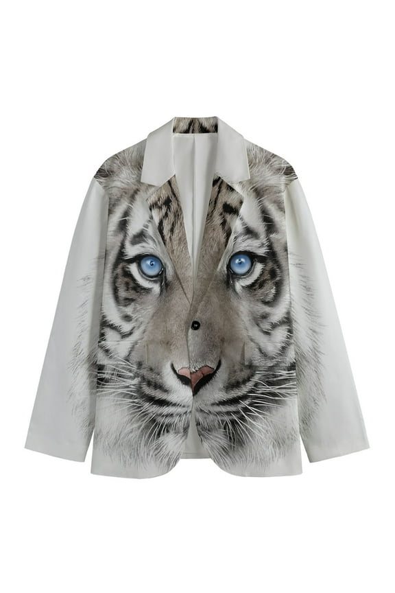 White Tiger Portrait Print Men'S Blazer, Wide Animal Fun Novelty Blazer