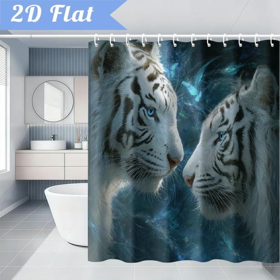 White Tiger Shower Curtain, 70X70 Inch with 12 Hooks, Asian-Inspired Bathroom Decor, Machine Washable Bathtub Curtain for Modern or Traditional Homes (s