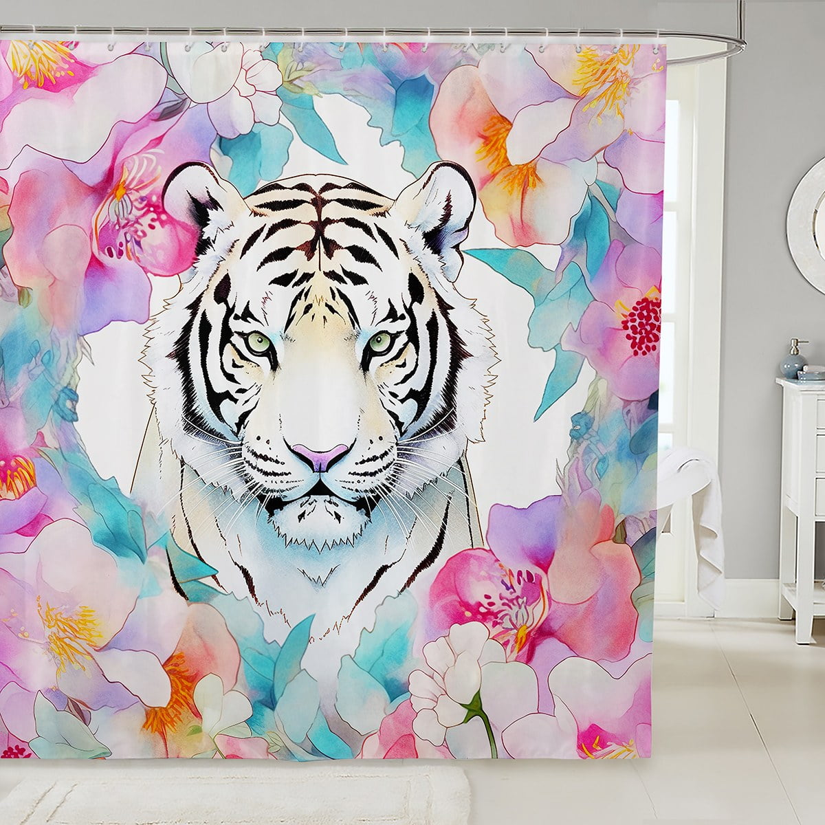 Erosebridal White Wolf Galaxy Shower Curtain - 72x84 Inches, Starry Sky Forest Animals, Waterproof Bathroom Decor