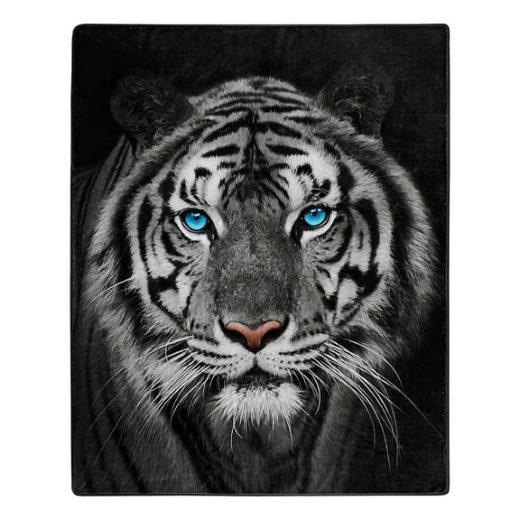 White Tiger Stare Raschel Throw Blanket, 50 x 60 iches