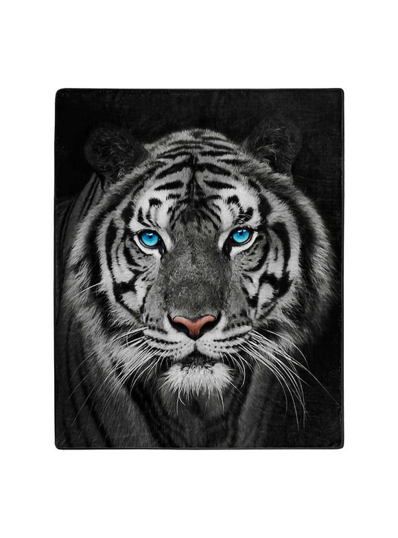 White Tiger Stare Raschel Throw Blanket, 50 x 60 iches