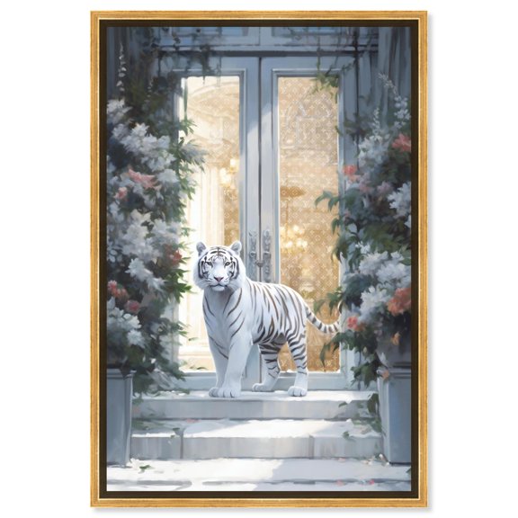 White Tiger Storefront Canvas Fashion Designer Wall Art by Art Remedy, Gold Frame, 36" x 54"