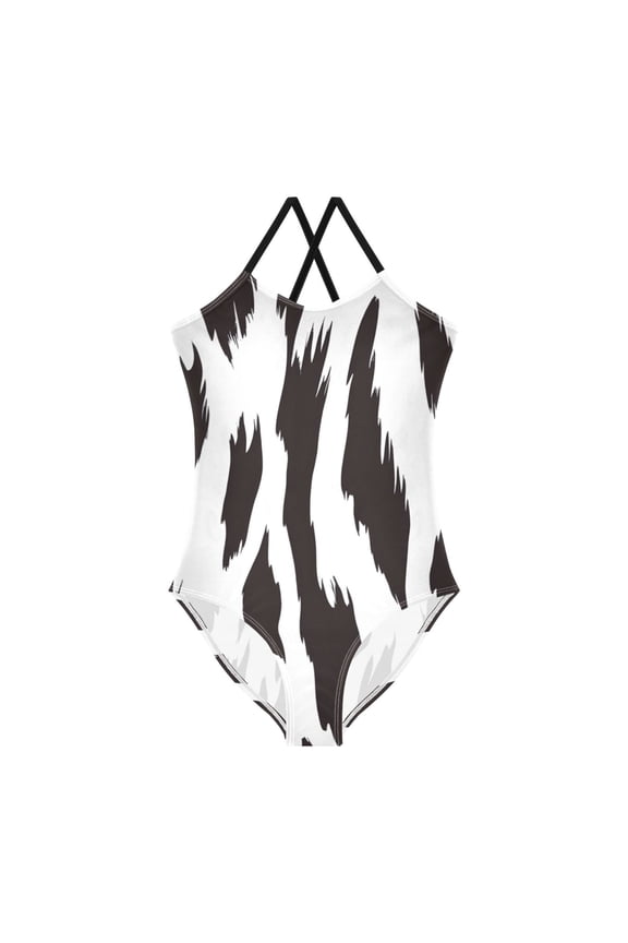 White Tiger Stripes Girls' One-Piece Swimwear 3T-10T Soft Stretchy for Beach Pool Water Park