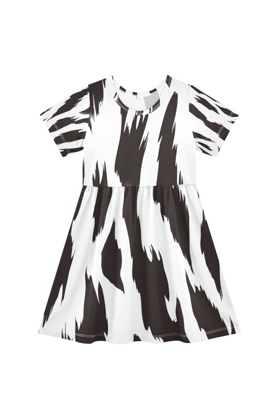 White Tiger Stripes Girls Short Sleeve Dress A Line Sun Protection Breathable Comfort Sundress 3T
