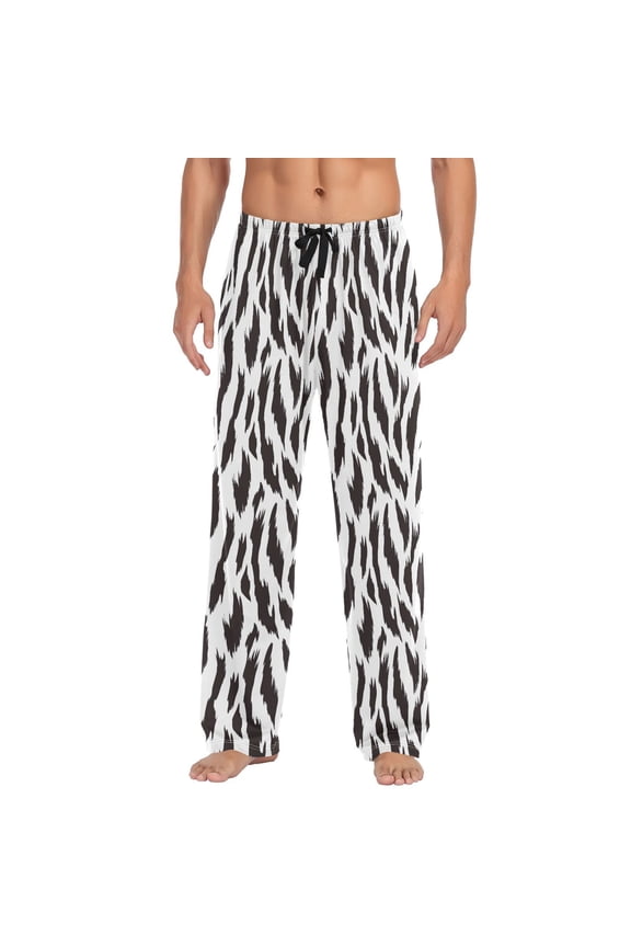 White Tiger Stripes Men's Lightweight Pajama Bottoms Stretch Elastic Waist Side Pockets Spring Fall