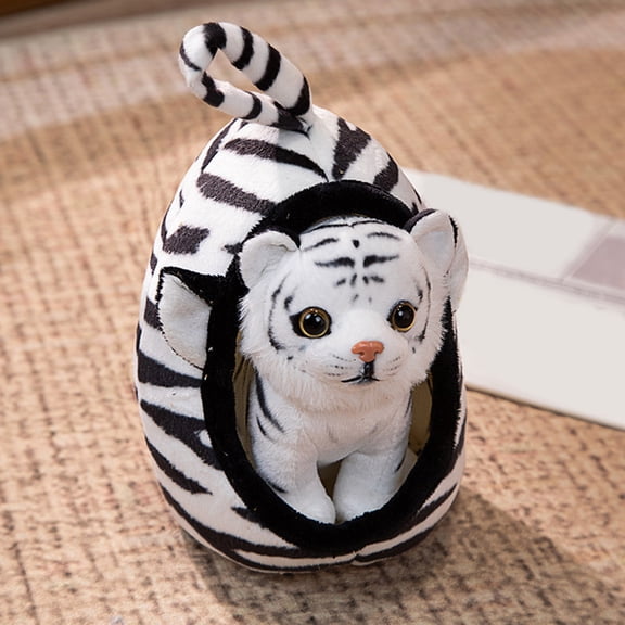 White Tiger Stuffed Animal Plush Toy With Zebra-Patterned Nest - Soft Plushies For Kids, Decorative Cuddly Toy For Bedroom, Playroom - Ideal For Gifting On Birthdays, Holidays,