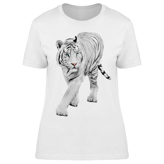 White Tiger Walking, Looking T-Shirt Women -Image by Shutterstock, Female Medium