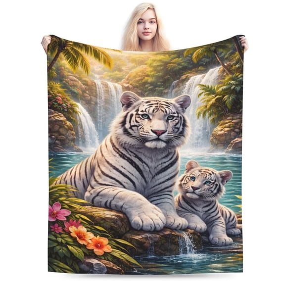 White Tiger Waterfall Jungle Blanket Soft Cozy Lightweight for Couch Bed Sofa 50x40