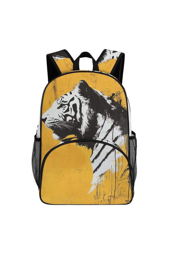 White Tiger Yellow Bold Art Print Teenage Backpack Middle Students Bookbag Outdoor Daypack