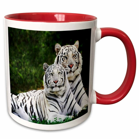3drose, White Tigers, 15oz Two-tone Red Mug