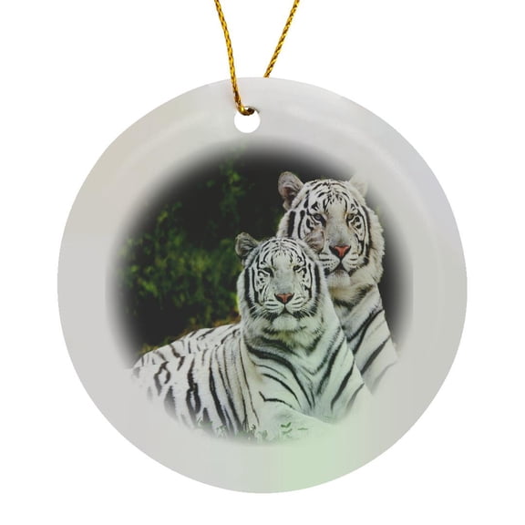 3drose, White Tigers, Circle Porcelain Ornament