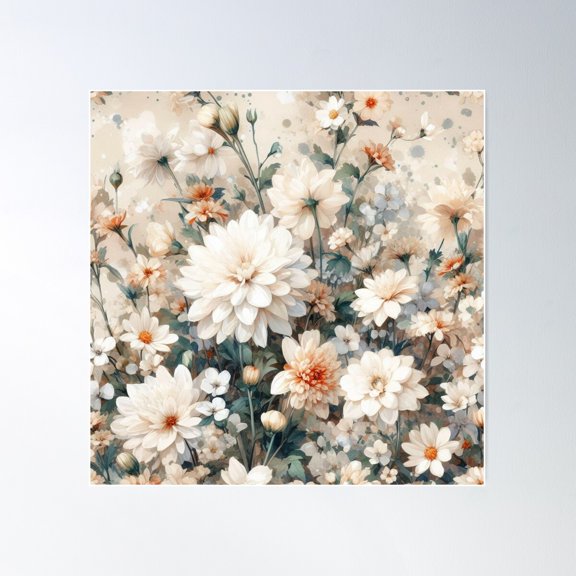 White Timeless Peonie Treasures Poster Wall Art, Modern Wall Decor For Living Room Bedroom, 17x17 UNFRAMED