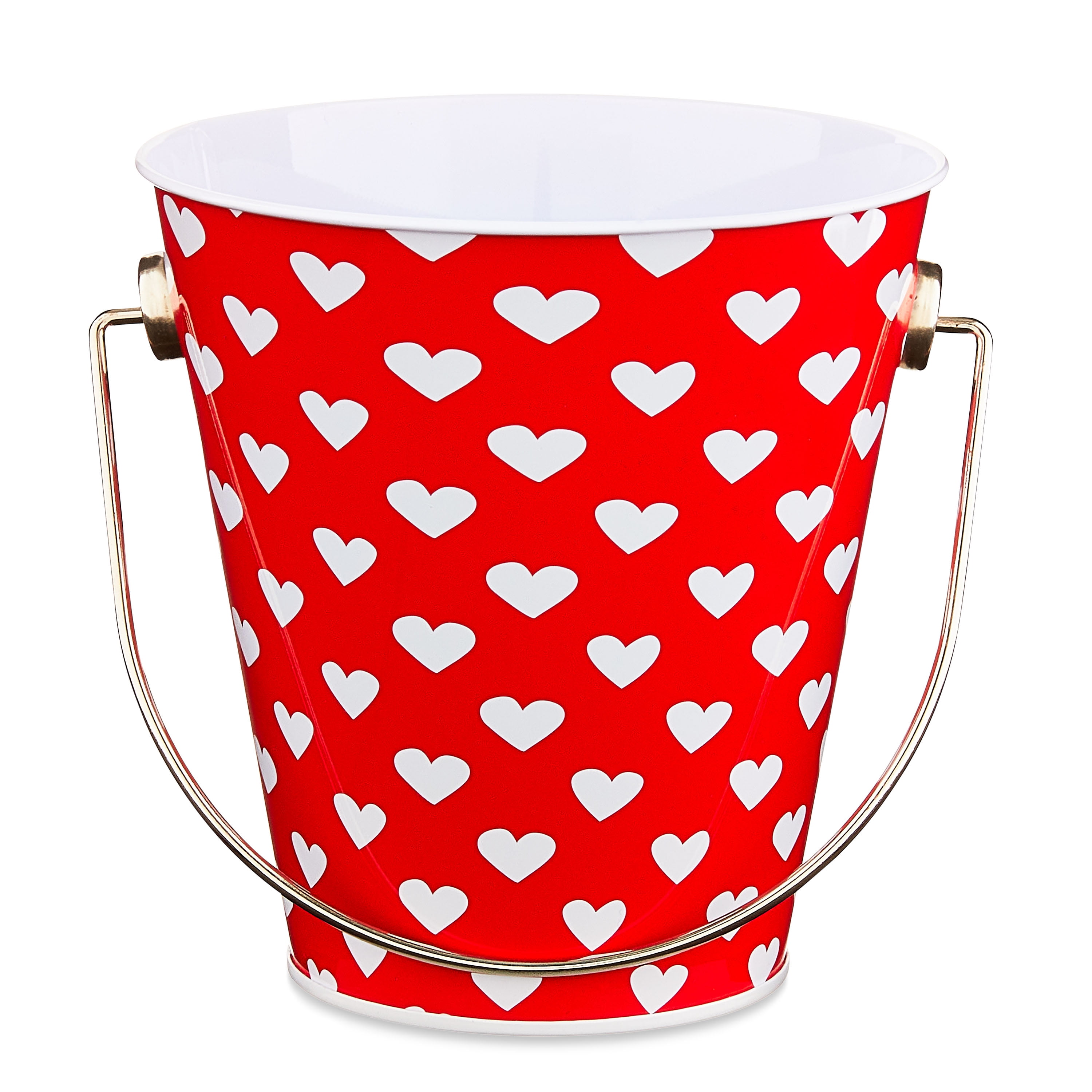 White Tin Pail Red, 1 Ct, with Handle, White Inside Way to Celebrate
