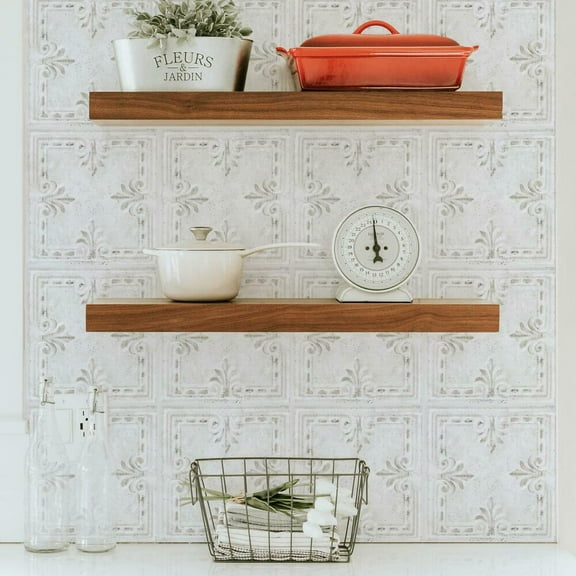 White Tin Tile Backsplash Peel and Stick Giant Wall Decals