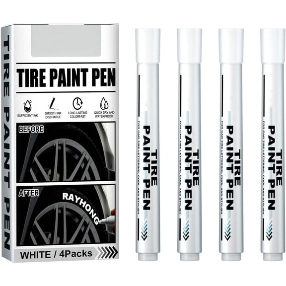White Tire Paint Marker for Car Lettering, Tire Paint Pen, 4PCS Waterproof