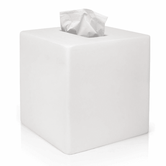 White Tissue Box Cover - Modern Tissue Holder, Lacquer High Gloss Finish & Rounded Edges - Cube Square Box. Bathroom, Desks, Kitchen Countertop, Dressers - Wont Move When You Pull a Tissue!
