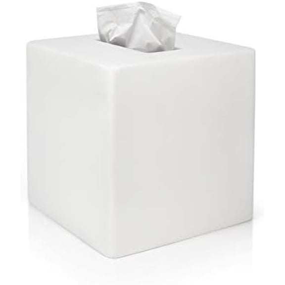 White Tissue Box Cover - Modern Tissue Holder, Lacquer High Gloss Finish & Rounded Edges - Cube Square Box. Bathroom, Desks, Kitchen Countertop, Dressers - Wont Move When You Pull a Tissue!$$