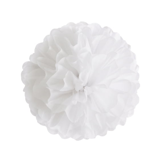 White Tissue Paper Pom with Fluffy Ruffled Design, 6-Inch, for Birthday Party Decoration