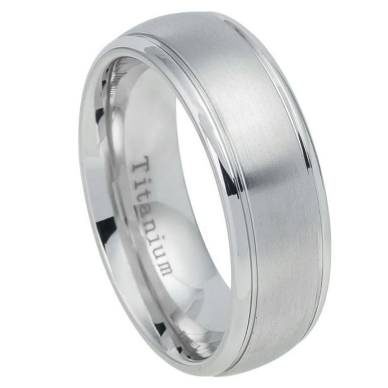 White Titanium Comfort Fit 8MM Brushed Center Step Edge Ring Size 7