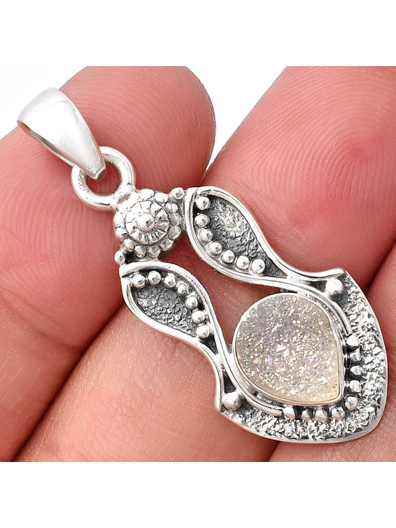 White Titanium Druzy 925 Sterling Silver Pendant Jewelry P-1277 SDP140558