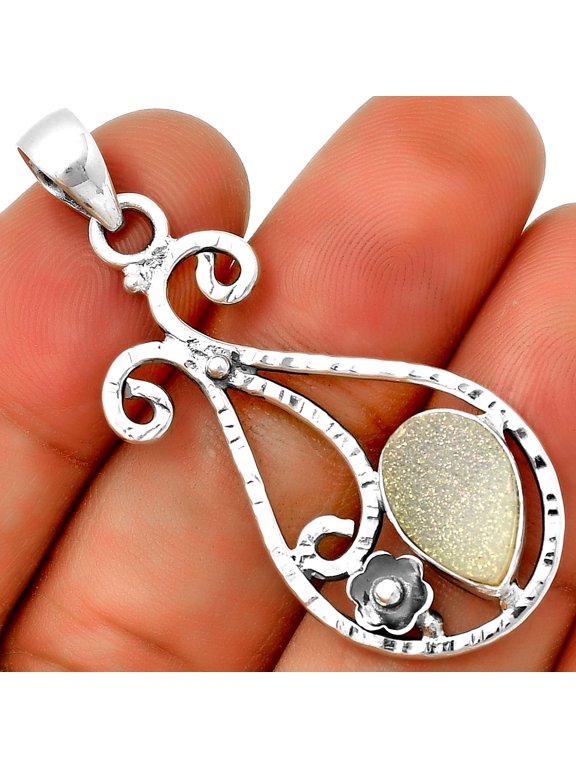 White Titanium Druzy 925 Sterling Silver Pendant Jewelry P-1714 SDP131902