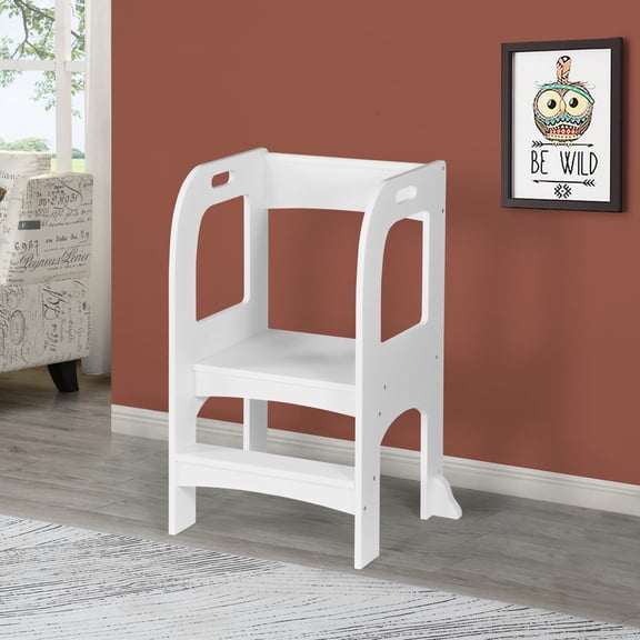 White Toddler Learning Standing Tower, MDF Kids Kitchen Helper Step Stool, Supports Up to 50 LBS for Kitchen Counter & Bathroom Daily Use