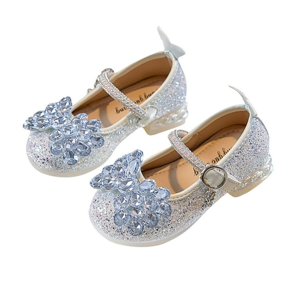 White Toddlers Fashion Shoes With Adorable Bow And Crystal Accents Low Heel, For Ages 3 To 3.5 Years Insole 6.3 Inches