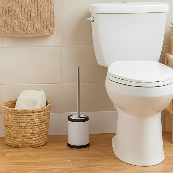 Evideco French Home Goods 6602 Self-Closing Toilet Brush & Holder Set with Toilet Brush, White