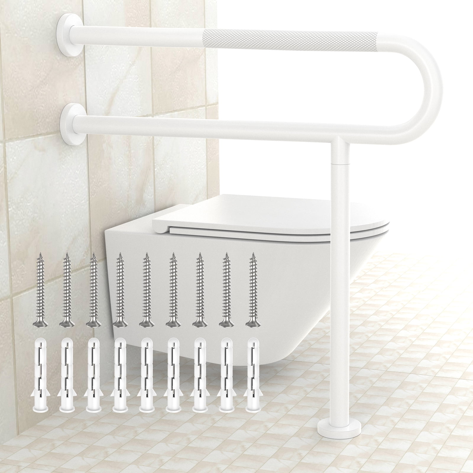 White Toilet Support Rail 31.3X 31.5 Inch, ZUEXT AntiSlip Floor to