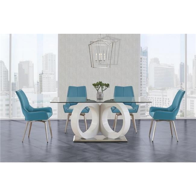 White Tone Geometrical Style Base With Rectangular Glass Top Dining Table White Tone Geometrical Style Base With Rectangular Glass Top Dining Table