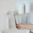 thumbnail image 1 of White Toothbrush Holder with Cover | Wall Mounted Bathroom Organizer | Self Adhesive No Drill Storage | Shower Dorm Kitchen Toothbrush Rack | 1 Piece, 1 of 8
