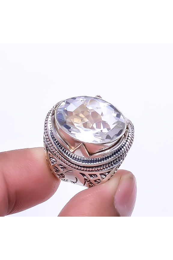 White Topaz Artisan 925 Sterling Silver Ring S.8 R_8040_296_35, Gemstone Jewelry, Birthday Gift, Christmas Gift
