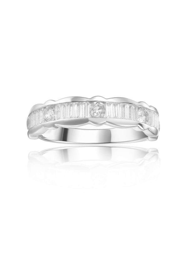 White Topaz Baguette Ring with Round Accents