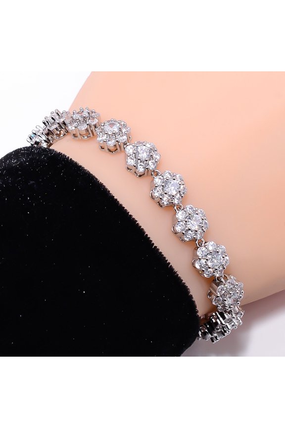 White Topaz, CZ 925 Sterling Silver Adjustable Bracelet 7-8" B134715