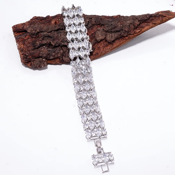 White Topaz, CZ 925 Sterling Silver Adjustable Tennis Bracelet 7-8" B133121, White Topaz Bracelet, White Bracelet, Marquish Bracelet