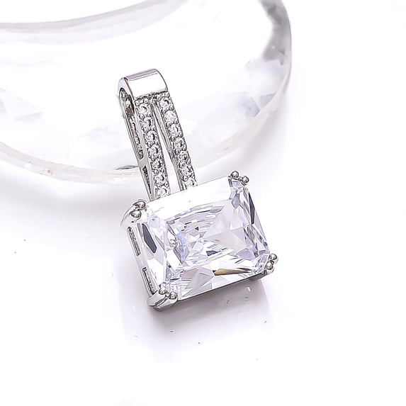 White Topaz, Cubic Zirconia 925 Silver Platinum Plated Pendant 0.80" P79523, Topaz Pendant, Gift For Her, Octagon Pendant, White Pendant