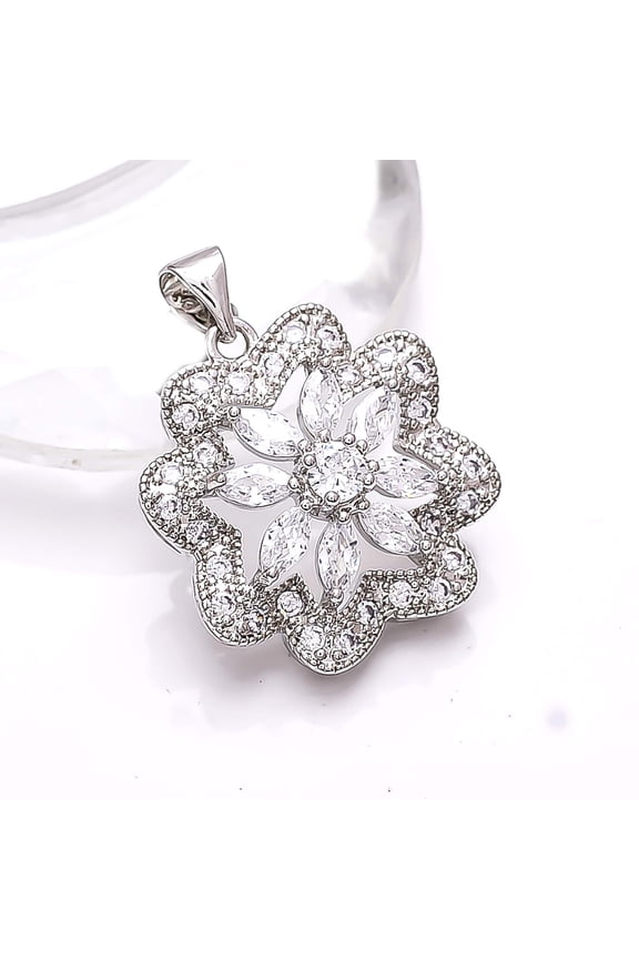 White Topaz, Cubic Zirconia 925 Silver Platinum Plated Pendant 1.00" P80015, Topaz Pendant, Gift For Her, Marquish Pendant, White Pendant